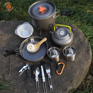 Cookware Set 17 Piece Cooking Pot Outdoor Frying Pan Portable Tableware Camping Cup Cookware High Quality Aluminum Alloy Spiral