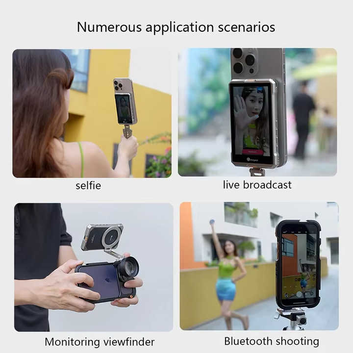 King Ma 4K 30FPS Phone Vlog Selfie Monitor Screen, Wired Mini Monitor For IPhone Rear Camera With Magnetic Phone Clip & Bluetooth Remote For Vlog Live Stream TikTok