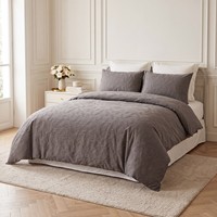 Parure de lit de luxe moderne avec housse de couette 3D gaufrée motif plume, écologique, respirante, durable, 400 fils/cm², disponible en OEM/ODM