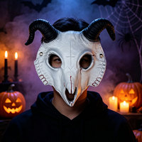 Masque de crâne de chèvre avec cornes, masque Baphomet, masque de bélier, masque de démon croix gothique, masque de cosplay pour fête d'Halloween et accessoires de maison hantée