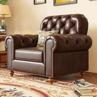 Canapé Chesterfield en cuir véritable de style moderne du milieu du siècle, villa, trois places, à tirette, rangée droite, cuir de vachette de première qualité ciré à l'huile