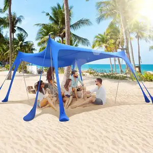 NPOT tenda pantai penampungan matahari UPF50 + 7x7 kaki tahan angin Pop Up kanopi naungan dengan pasir sekop membawa tas, Portable kerai keluarga