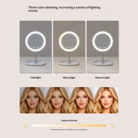 Miroir de maquillage de bureau LED intégré avec éclairage latéral haute définition, trois couleurs d'éclairage, plateau de rangement pliable