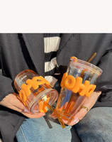 Gobelet à eau en verre au design créatif et moderne, avec paille, étanche, style Ins, pour bureau, double usage, cadeau universel