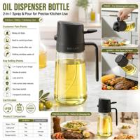 Pulvérisateur Huile 550ml 18.5oz Bouteille Verre 2 en 1 Cuisine Vinaigre Huile Olive Noix de Coco Atomiseur Pression Dispenseur