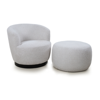 Moderner Drehbarer Akzent-Sessel mit Hocker, Leinenstoff-Polsterung, Einzelsessel, Drehbarer Sofastuhl für Wohnzimmer, Schlafzimmer, Esszimmer