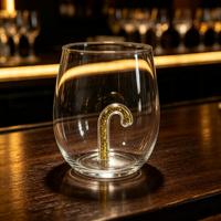 Verres à vin sans pied personnalisés avec logo, verre à vin 3D avec paillettes dorées en forme de canne à sucre à l'intérieur, verre à boire de Noël soufflé à la main