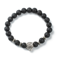 Bracelet extensible F115 pour homme, fait main, diffuseur d'énergie et de chakra, perles de pierre de lave noire, pour perles porte-bonheur, naturel