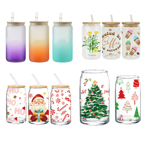 Gobelet en verre transparent et givré pour boissons personnalisées (soda, <span class=keywords><strong>café</strong></span> glacé, bière) avec couvercles en bambou et paille - Product Image 2