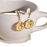Orecchini Pendenti J&D Designer in Acciaio Inossidabile Placcato Oro 18K con Zirconi Irregolari e Pietra Naturale a Forma di Moneta, Regalo per Donne