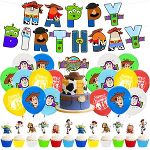 2022Hot कार्टून खिलौना कहानी थीम्ड बैनर लेटेक्स गुब्बारा सेट केक प्लगिन जन्मदिन मुबारक बच्चों सजाने पार्टी की आपूर्ति