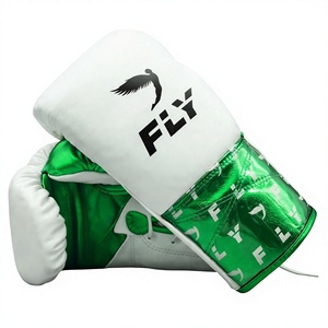 Gants de boxe Fly blancs et verts en cuir véritable à lacets pour adultes, équipement d'entraînement et de sparring, gants de boxe Winning, sans Boxing No L - Product Image 2