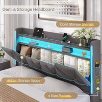 Cadre de lit queen avec 4 tiroirs, cadre de lit plate-forme queen size avec tête de lit de rangement et lumières LED