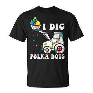 Camiseta I Dig Polka Dots Kids Tractor de manga corta con cuello redondo, unisex, con estampado digital, para fiesta de cumpleaños - Product Image 1