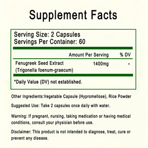 Cápsulas de Extracto de Semilla de Fenogreco de Marca Privada OEM ODM, 1400 mg por Porción, Suplemento Dietético Vegetariano Sin Gluten y Sin OMG - Product Image 2