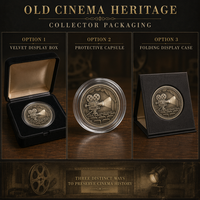 Pièce de monnaie commémorative personnalisée en métal, style Art Déco, avec relief 3D, thème Cinéma Ancien Héritage, avec boîte en velours de luxe, sans MOQ, vente en gros