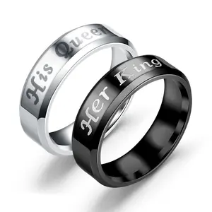 2022 Personalized Name Stainless Steel Her King His Queen Silver Couple Ring