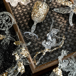 Decorazione Natalizia: Ornamento Trasparente in Acrilico a Forma di Fiocco di Neve, Angelo con Paillettes, Cristallo Pendente per Atmosfera Natalizia - Product Image 3