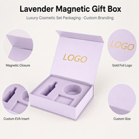 Kotak Hadiah Magnetik Kaku Mewah Lavender dengan Logo Kustom, Dapat Didaur Ulang, Stamping Foil Emas, Sisipan Spons, Kemasan Set Perawatan Kulit Kosmetik