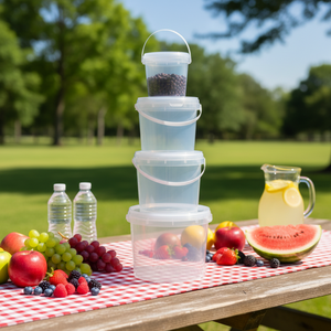 Seau rond transparent de 3 L de qualité alimentaire avec conception d'étanchéité, idéal pour le stockage de noix, de fruits secs, de sauces, de bonbons et plus encore - Product Image 1