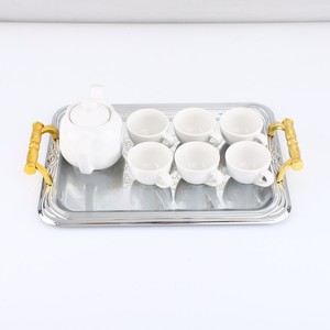 ถาดเสิร์ฟอาหารที่เป็นมิตรกับสิ่งแวดล้อมถาดสี่เหลี่ยมสี่เหลี่ยมแบบยั่งยืนทำจากโลหะแกะสลักสีทองสไตล์ยุโรปออกแบบได้ตามต้องการ - Product Image 4