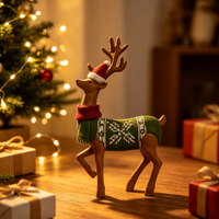Figurine de renne de Noël avec pull vert, en résine, style nordique, décoration de cerf pour la table de Noël à la maison