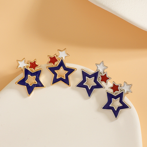 Pendientes de Moda para el Día de la Independencia Americana, Estrella Roja, Blanca y Azul, Pendientes de Estrella Audaces, Brillantes y Elegantes, Pendientes Patrióticos - Product Image 3