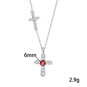 Collar con colgante de cruz de cristal natural de 6 mm, estilo hip hop, plata de ley 925, joyería minimalista y delicada para mujer. - Product Image 6