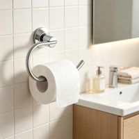 Support mural incurvé pour papier toilette, finition chrome poli, idéal pour les gîtes et appartements (vente en gros)