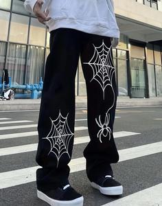 Người Đàn Ông Của Giản Dị Đường Phố Phong Cách Thẳng Chân Baggy Quần Spider <span class=keywords><strong>Web</strong></span> In Cao Bùng Thiết Kế Giữa Vải Bông Nylon Dịch Vụ OEM - Product Image 1