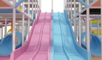 Aire de jeux intérieure pour enfants sur le thème des pastels, avec toboggan, piscine à balles, carrousel, certifiée sécurité, personnalisable pour garderies, centres commerciaux et centres de jeux