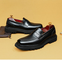 Mocassins de conduite décontractés pour hommes à bout carré, en cuir véritable, semelle épaisse, doublure en cuir de vachette, rehaussant la taille