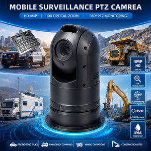 กล้อง IP PTZ ติดตั้งบนยานพาหนะ ความละเอียด 4MP ซูมออปติคอล 10 เท่า 360 องศา °   กล้องมือถือ <span class=keywords><strong>ONVIF</strong></span> แบบหมุนต่อเนื่องสำหรับการลาดตระเวนยานพาหนะ - Product Image 1