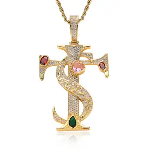 魅力珠宝新款设计师精致朋克嘻哈项链金色钻石十字架吊坠适合女性时尚订婚场合