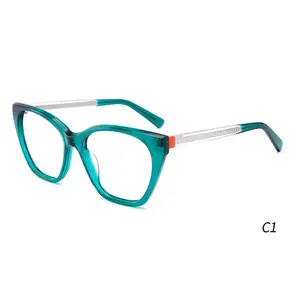 Gafas de moda de diseñador italiano, monturas ópticas grandes coloridas de acetato para ojos de gato, en stock, Wenzhou factory