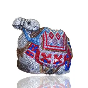 高品质卡通动物骆驼造型奢华珠光笼包钱包水钻水晶晚装包