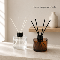 Bouteille diffuseur à roseaux en verre vide, ronde, transparente, ambrée, colorée, en stock, 50ml 100ml 120ml 150ml 200ml avec bouchon noir