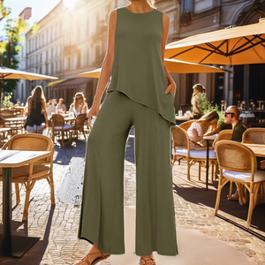 Ensemble deux pièces décontracté pour femme, le plus vendu en 2026, pour yoga, en polyester et élasthanne, respirant, séchage rapide, écologique, sans manches - Product Image 2