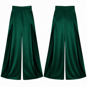 <span class=keywords><strong>Pantalon</strong></span> Palazzo en Satin Bleu Nuit Personnalisé pour <span class=keywords><strong>Femme</strong></span>, Taille Haute, Fente Latérale, Élégant, Brillant, pour Soirée et Cérémonie, Effet Spectaculaire - Product Image 6