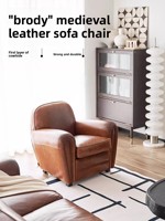 Fauteuil lounge vintage en cuir véritable huilé à la main, style brésilien, une place, mobilier de maison