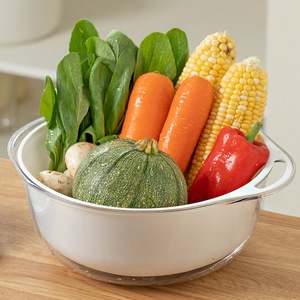 Double Layer Thickened Transparent Drain Basket L Round With Handle Kitchen Vegetable Fruit Washing Storage Basin - Product Image 3