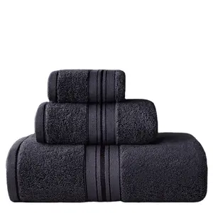 Hotel towel bath towel sets 100 cotton luxury black water absorption custom logo bathroom face hand bath hotel towel set