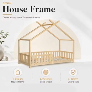 Lit en bois personnalisable pour enfants, lit cabane pour enfants, adolescents, bébés, filles et garçons, chambre à coucher, bois naturel - Product Image 3