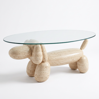 Table basse moderne en marbre avec plateau en verre, meuble de salon durable et écologique pour la maison, l'hôtel et la chambre