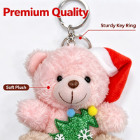 Porte-clés en peluche ours en peluche Kawaii de Noël avec chapeau, 4 couleurs, breloque de sac en peluche pour cadeau de Noël et décoration de fête
