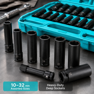 20 pièces – Adaptateur de douille pour clé à chocs manuelle en acier au carbone 1/2 pouce 8-32 mm, outil combiné avec étui rigide personnalisable OEM - Product Image 4