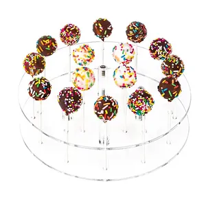 2层圆形透明亚克力棒棒糖展示架16孔亚克力糖果棒支架