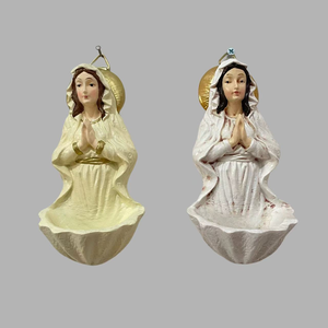 Porta Agua Bendita de Pared con Forma de Concha de Resina, Bicolor, con la Virgen María Orando, Accesorio Religioso Católico para Pared - Product Image 4