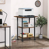 Support d'imprimante à 3 niveaux JH-Mech avec roulettes verrouillables pour bureau à domicile, support d'imprimante mobile industriel en acier brun