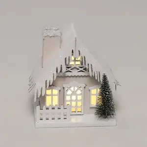 Handmade Craft Christmas Cardboard Paper House Paper Snow Village House with Led Lights Christmas Table Decoration